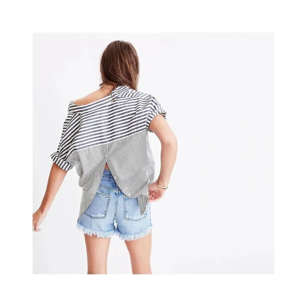 MADEWELL Courier Button-Back Shirt in Stripe Mix XS